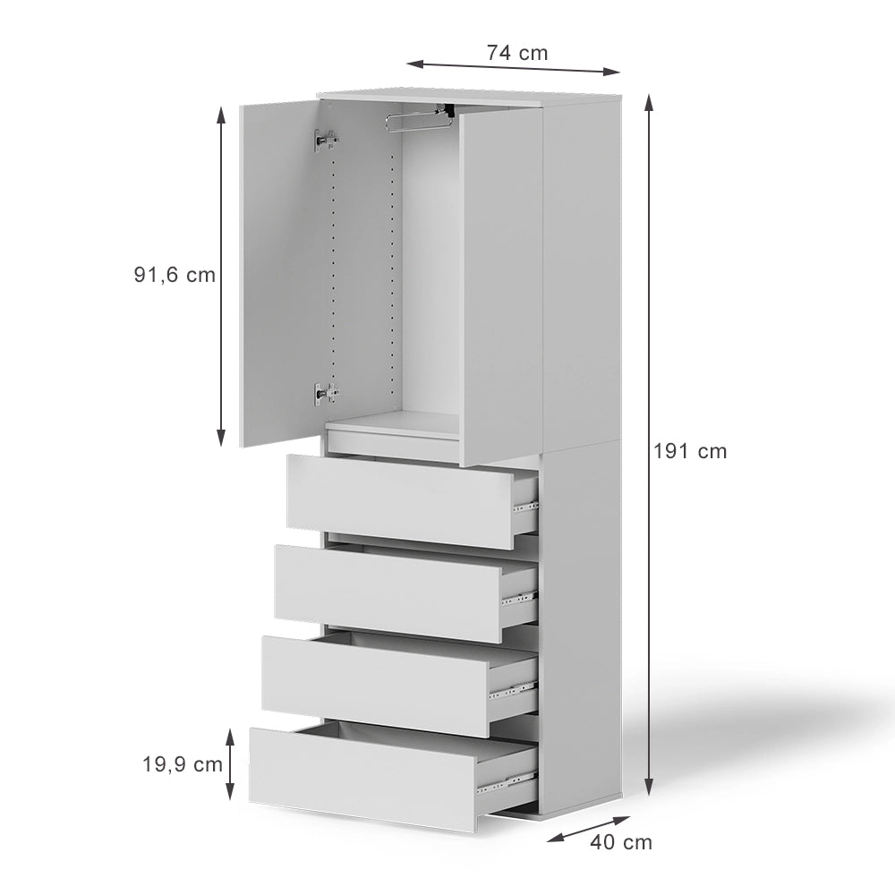 Vicco Armadio Bianco 74 x 191.5 cm con 4 cassetti