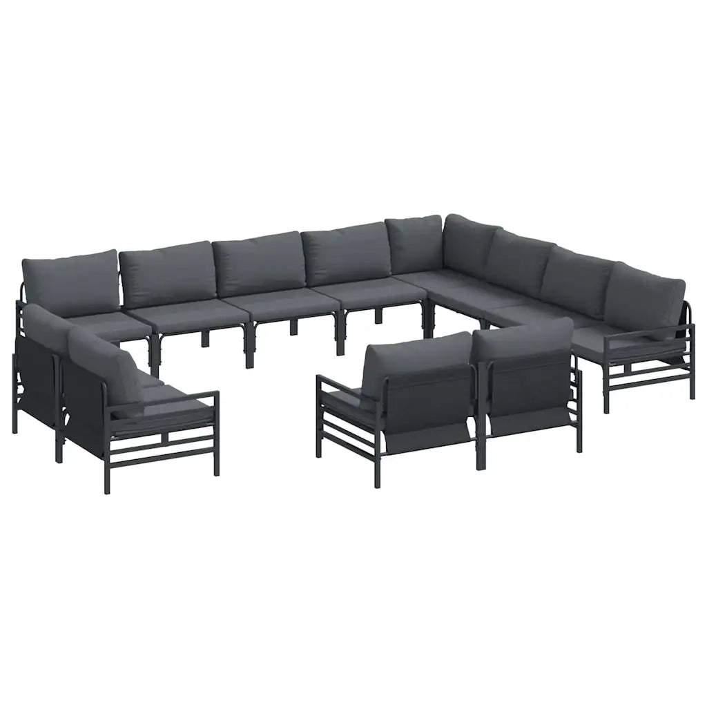 Set Divano da Giardino con cuscino 12 pcs Nero Acciaio