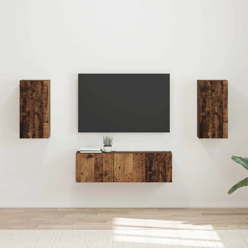 Set di Mobiletto da TV a Parete 4 pcs Legno vecchio