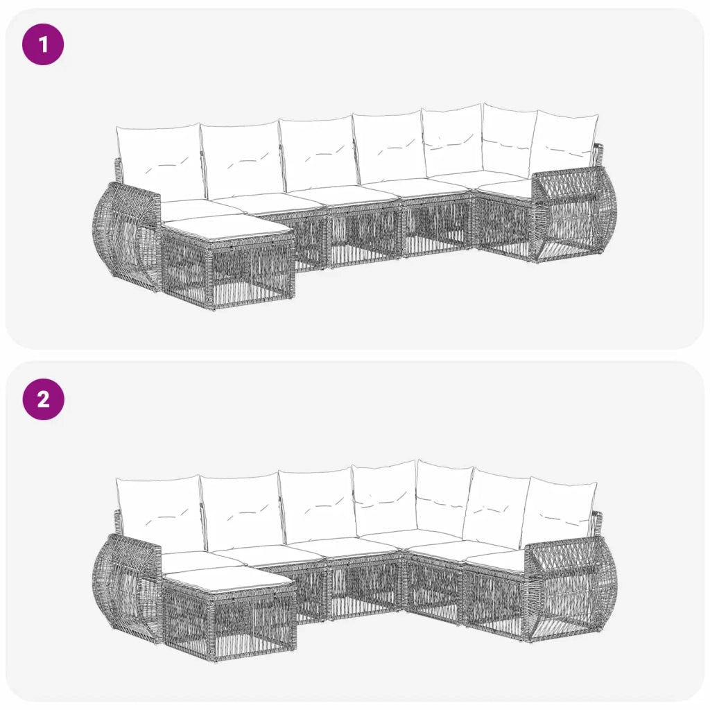 Set Divano da Giardino 7 pz Nero e Bianco Crema polyrattan 3435490