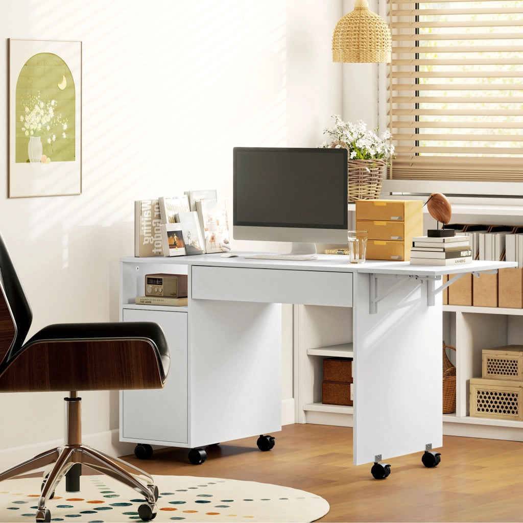 Scrivania per computer con ruote ¨C zephmum ¨C bianco 130x58x50 cm