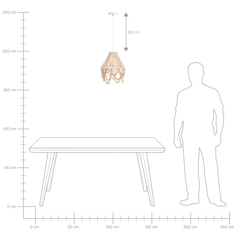 Lampadario in legno di caucciù marrone tessuto perline stile Boho