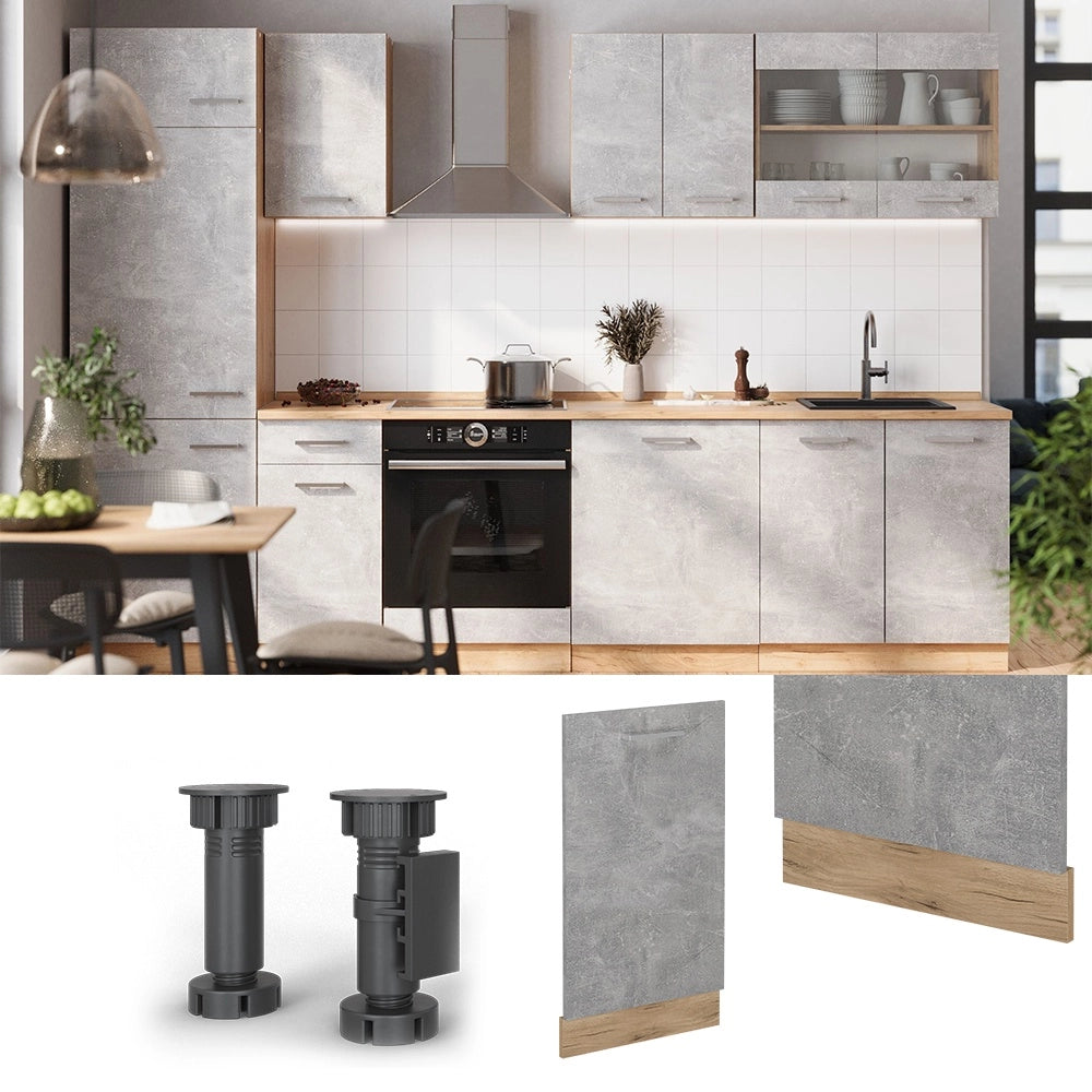 Pannello frontale della lavastoviglie R-Line Calcestruzzo/Rovere dorato 45 cm, PL Marmo Vicco