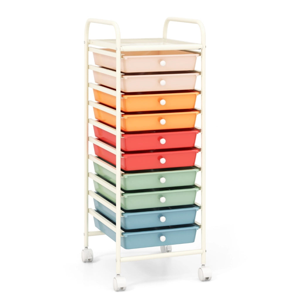 Carrello cassettiera multiuso con 10 cassetti da cucina, Contenitore con ruote a 10 ripiani per bagno Colorato 2