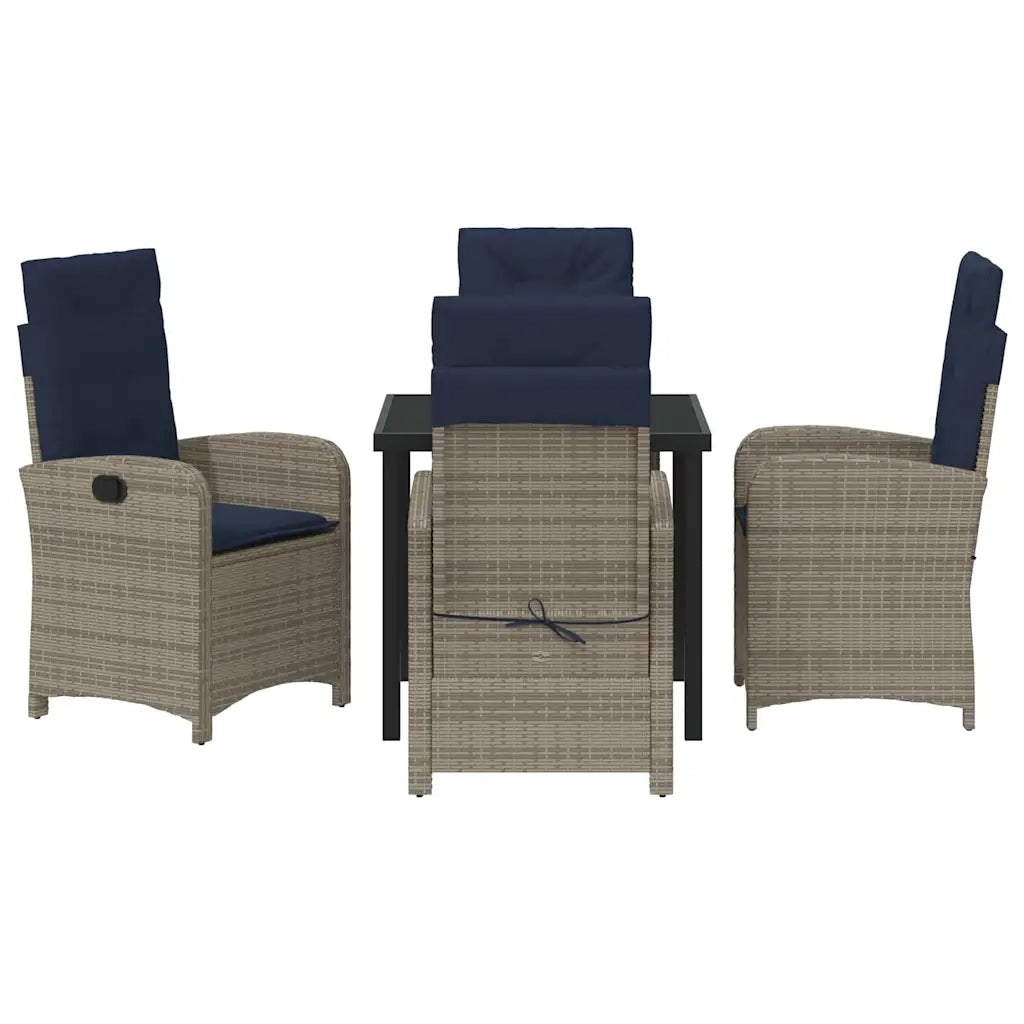 Set da Pranzo per Giardino con cuscino 5 pcs Grigio polyrattan