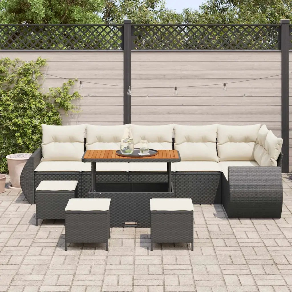 Set Divano da Giardino con cuscino 10 pcs Nero e Crema