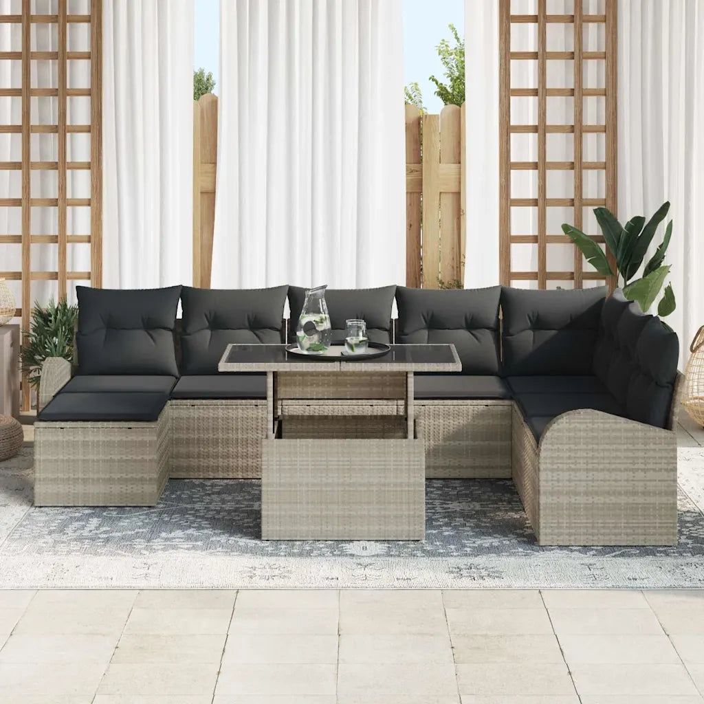 Set Divano da Giardino con cuscino 9 pcs Grigio chiaro 3348698