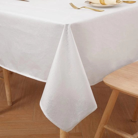 Tavolo in Lino - Qualità Premium - Impermeabile - Lavabile a Vapore - Facile da Pulire - Effetto Lotus - Rectangolare - Dimensioni 130 x 160 cm - Protezione contro le Macchie Bianco
