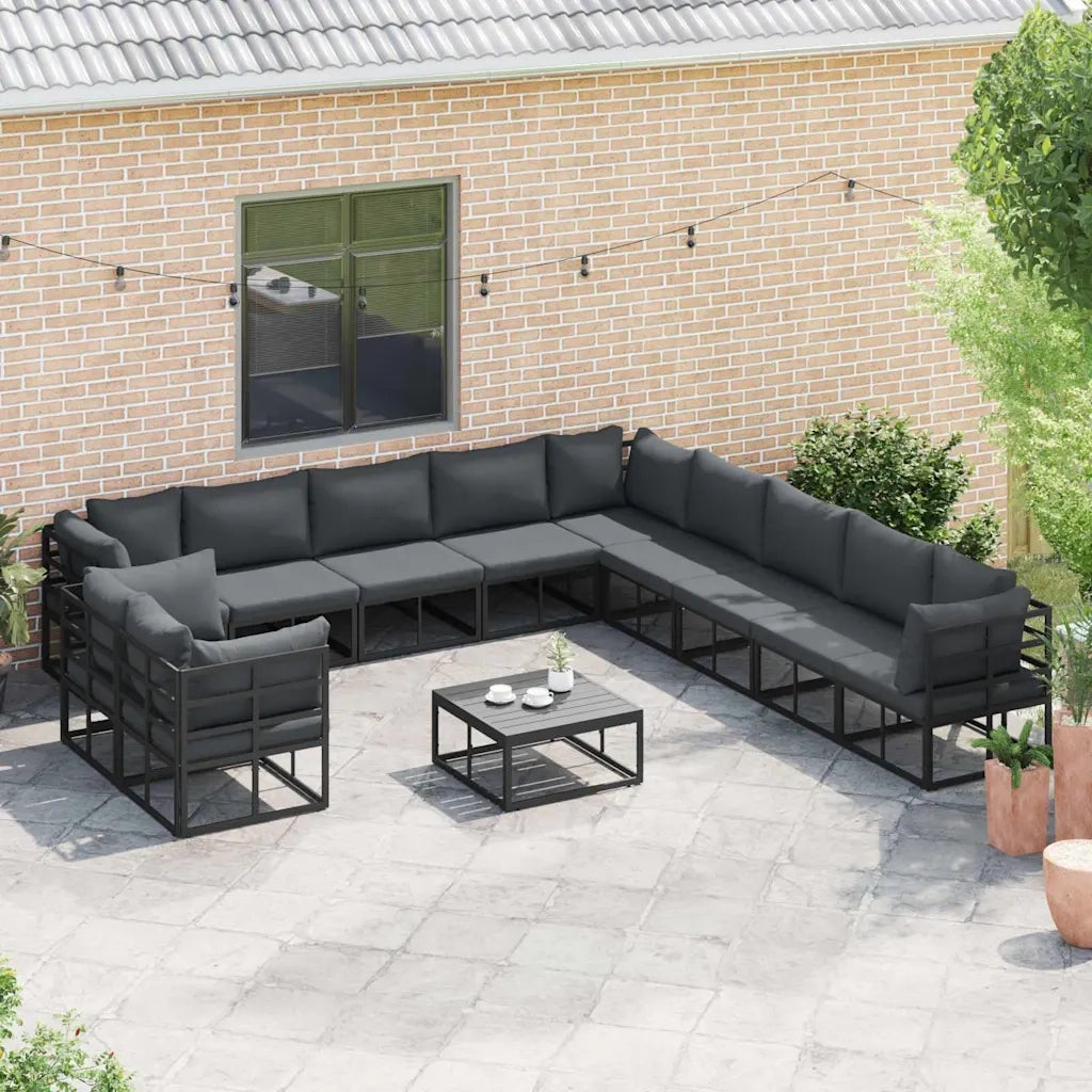 Set Divano da Giardino con cuscino 12 pcs Nero Alluminio