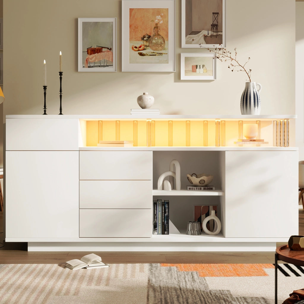 MADIA 160x40x75 cm Bianca con LED, 4 cassetti e 2 ante