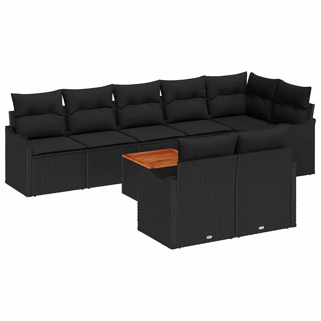 Set Divano da Giardino con cuscino 9 pcs Nero polyrattan