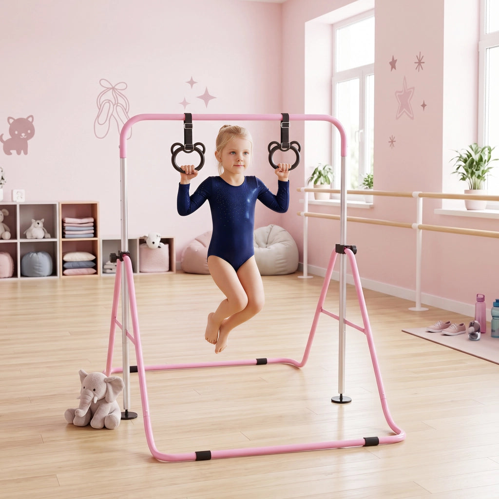 Sbarra Ginnastica per Bambini Regolabile in Altezza con Anelli ¨C Minimal ¨C Rosa