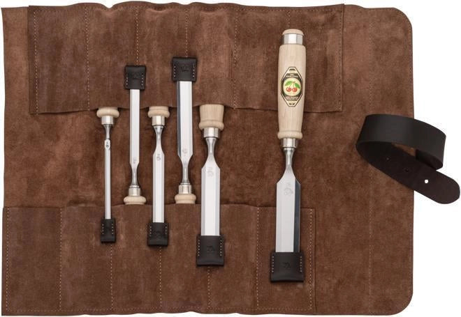Kirschen 1171002 Set di Scalpelli 6 Pezzi in Acciaio ad Alto Tenore di Carbonio con Custodia in Pelle Scamosciata colore Marrone