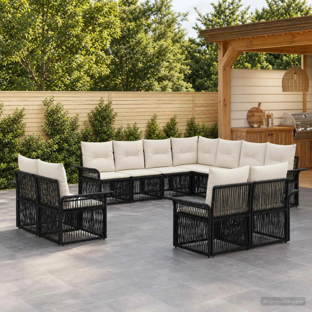 Set Divano da Giardino 11 pz Nero e Bianco Crema polyrattan 3434998