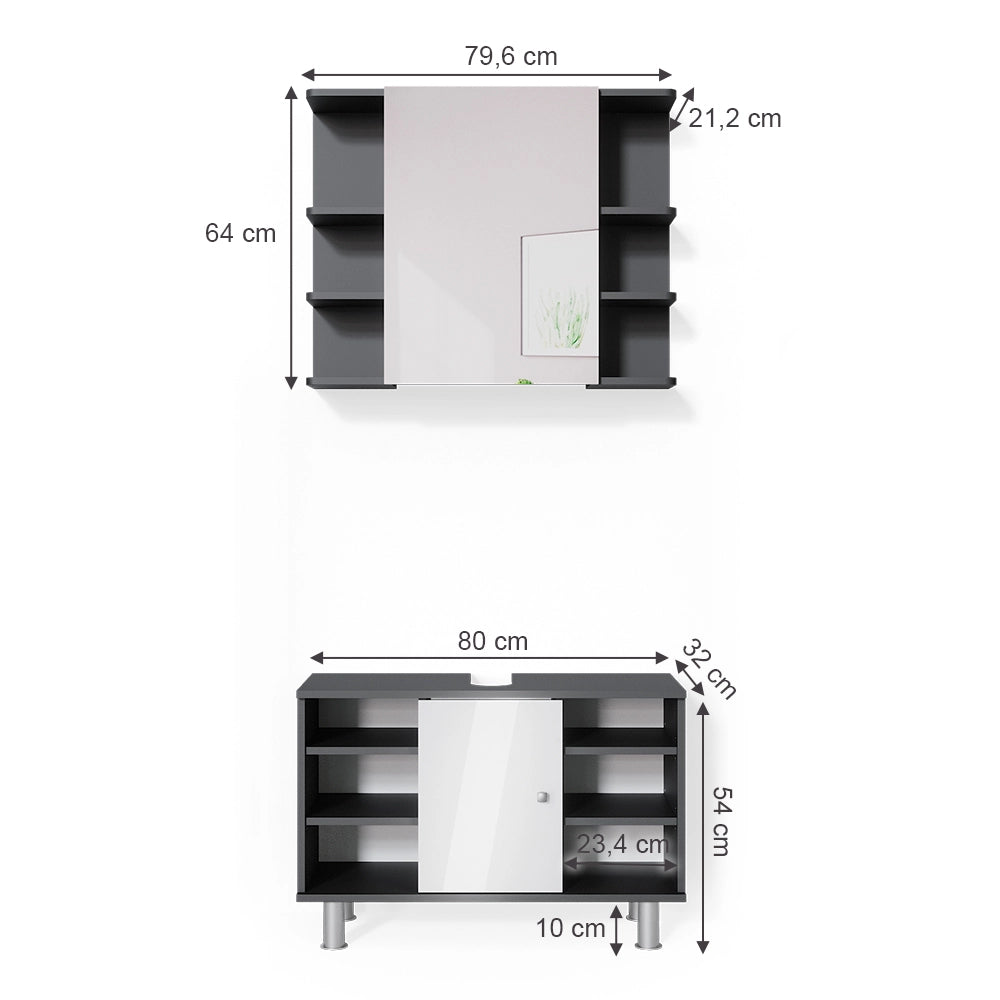 Vicco Set mobili bagno Antracite 2 parti