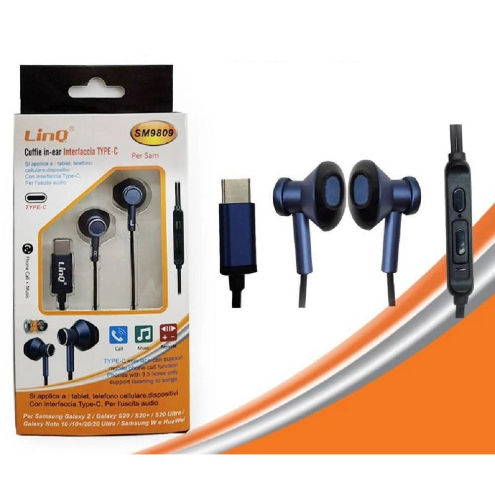 Trade Shop - Auricolari Cuffie Stereo In-ear Con Regolazione Volume Microfono Type-c Sm9809 -