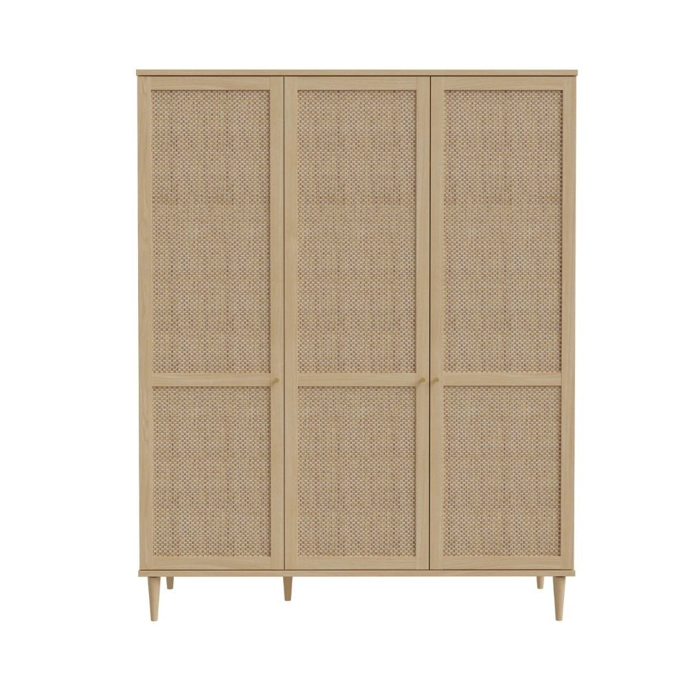 Armadio Livia 3 ante frontali effetto rattan intrecciato colore rovere 165x52x208H