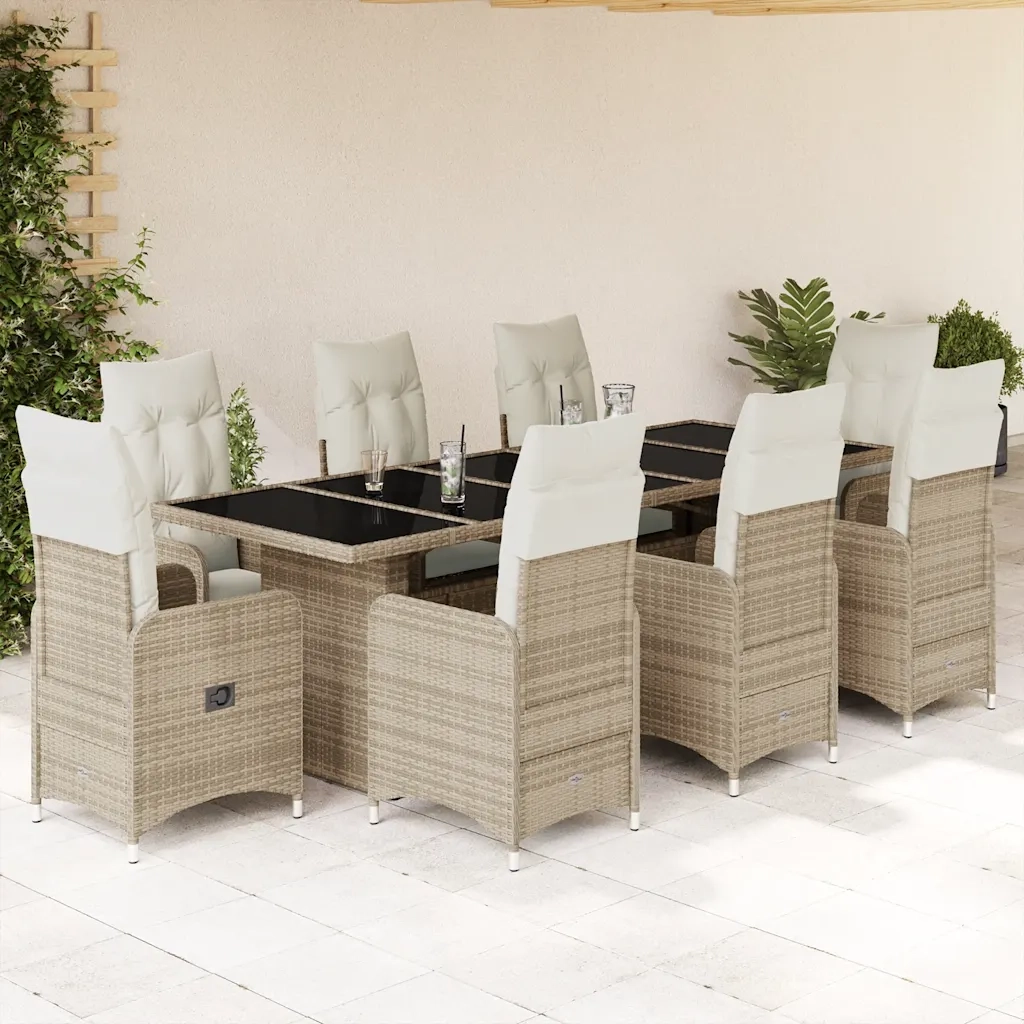 Set da Bistrò da Giardino 9 pz con Cuscini Beige in Polyrattan 3277286