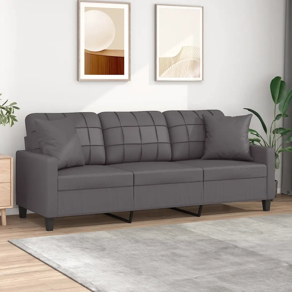 Divano a 3 Posti con Cuscini-Sofa 3 Posti con Cuscini Grigio 180 cm in Similpelle