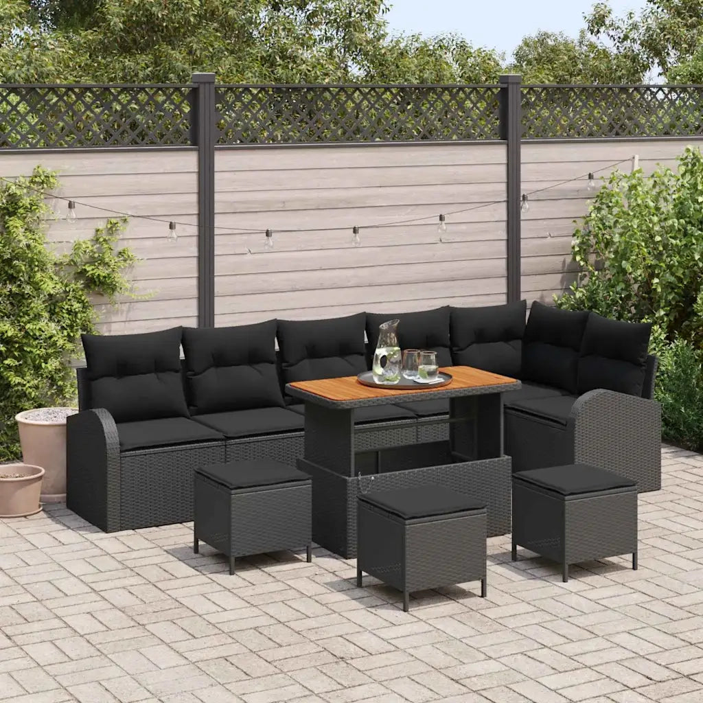 Set Divano da Giardino con cuscino con cuscino 10 pcs Nero 3364369