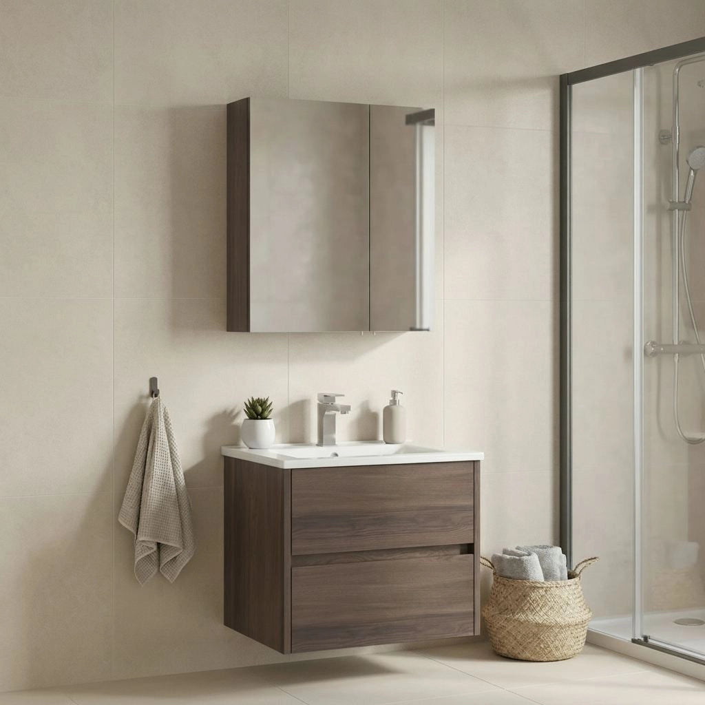 Set mobile lavabo con specchio (2 pezzi) "Side 65 v2" - 65 x 45 x 52 cm - Noce