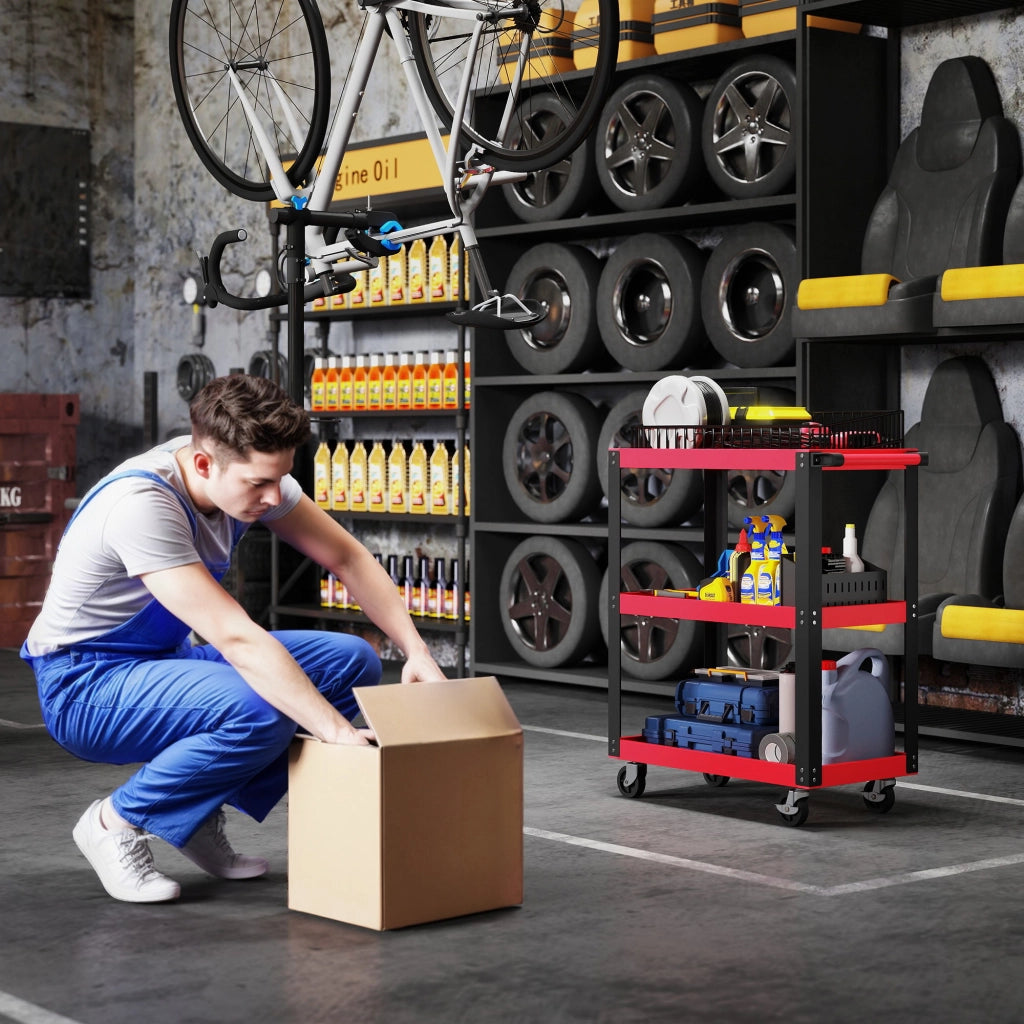 Carrello per Attrezzi con 3 Ripiani ¨C Minimal ¨C Rosso e Nero