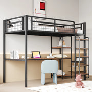 Letto a Soppalco Singolo con Scrivania e Ripiani ¨C MINIMAL ¨C Metallo Nero 90x200