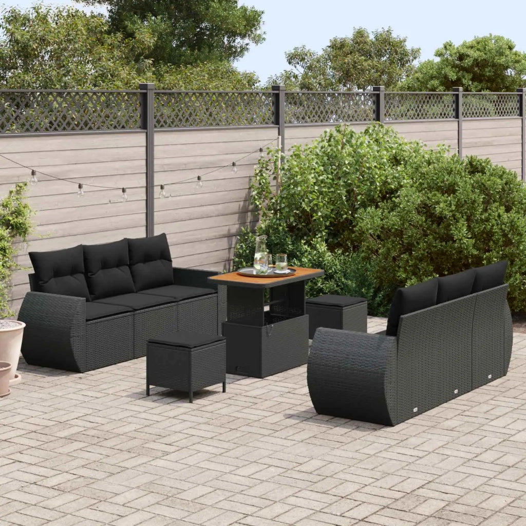 Set Divano da Giardino con cuscino 9 pcs Nero polyrattan 3363779