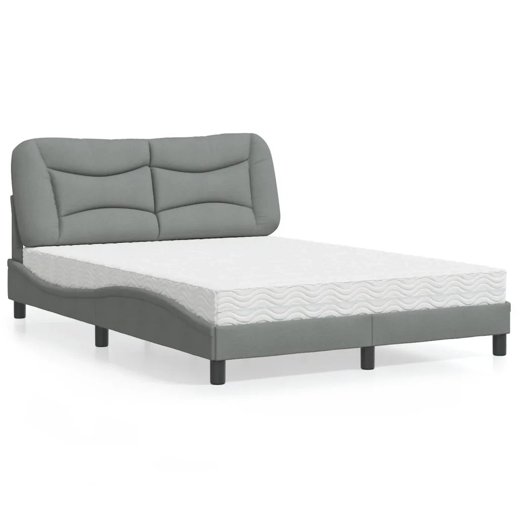 Letto con Materasso Hvar Grigio Chiaro 140x190cm Tessuto