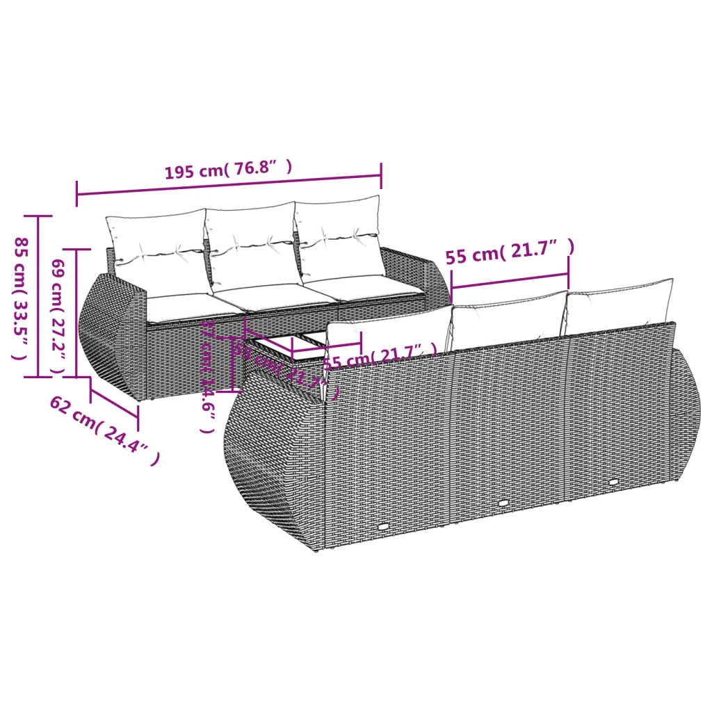 Set Divani da Giardino 7 pz con Cuscini Grigio in Polyrattan