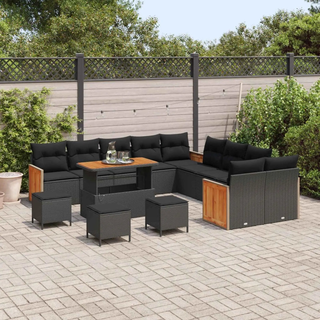 Set Divano da Giardino con cuscino 14 pcs Nero