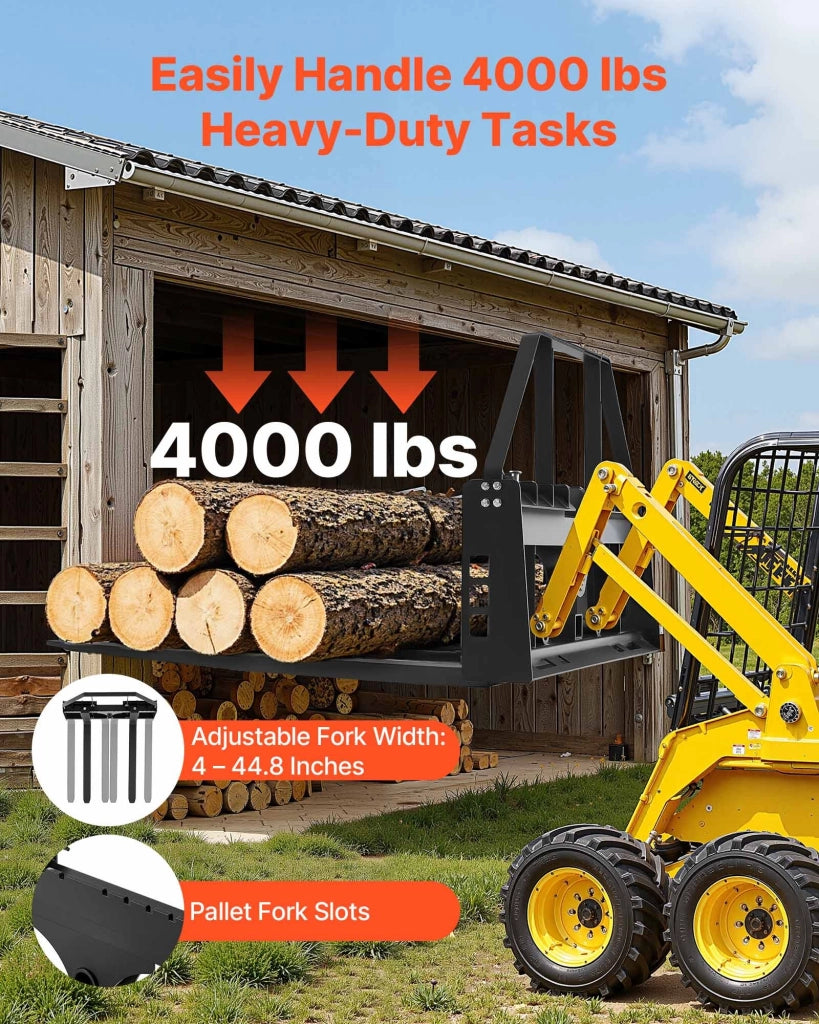 Forca per Pallet 1814 kg per Minipale e Trattori WBS-029 Forche da 1220 mm Ricevitore 50,8 mm Attacco Rapido Telaio Robusto per Lavori Pesanti