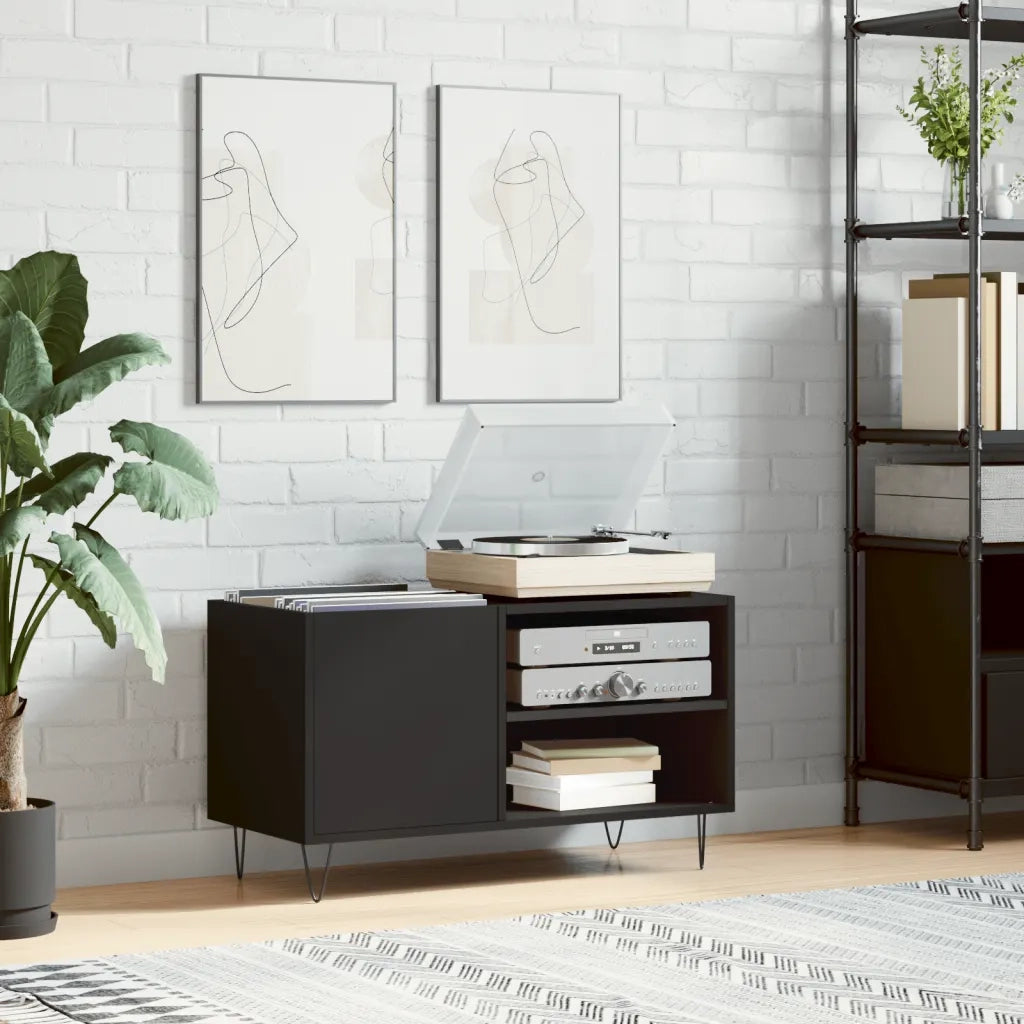 Mobile Porta Dischi Nero 85x38x48 cm in Legno Multistrato 831701