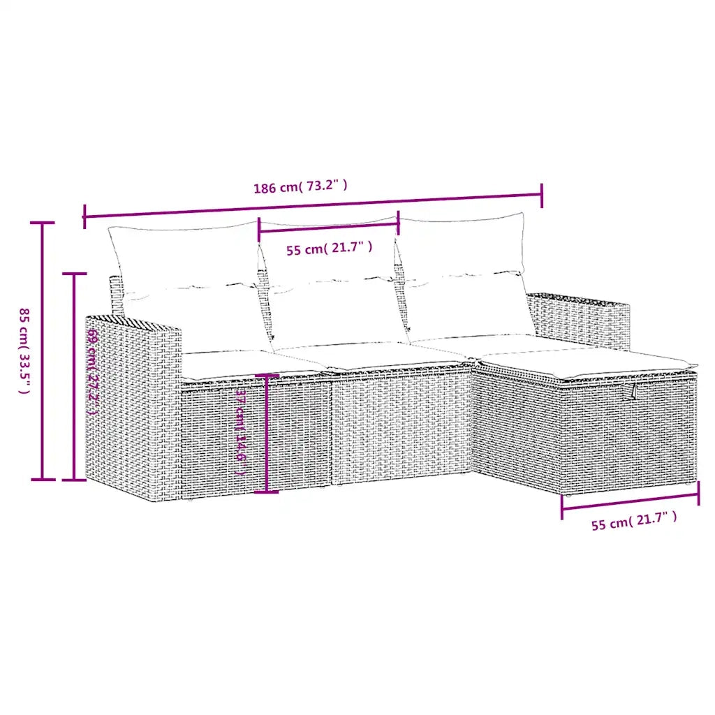 Set Divano da Giardino 4 pz con Cuscini Beige in Polyrattan 3263444