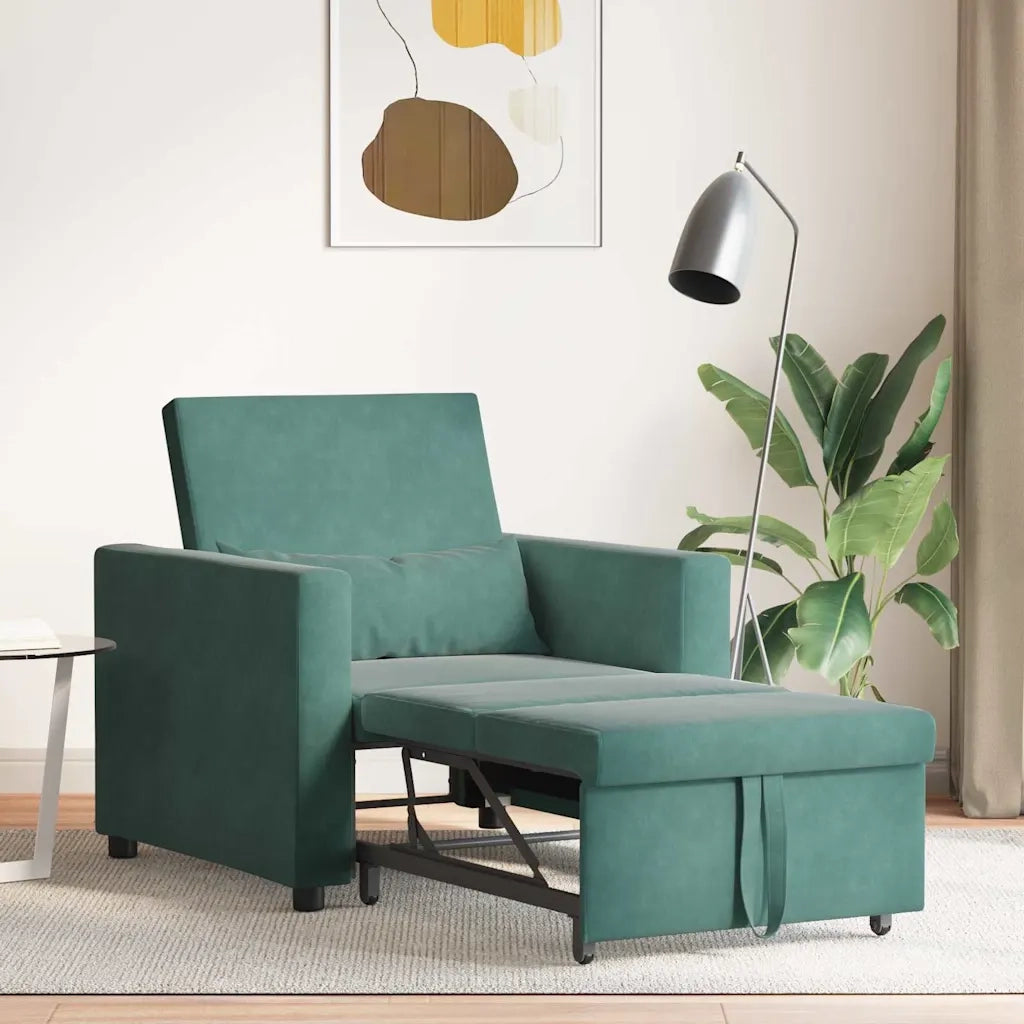 Divano letto estraibile singolo con ruote Verde scuro Velluto 42002699