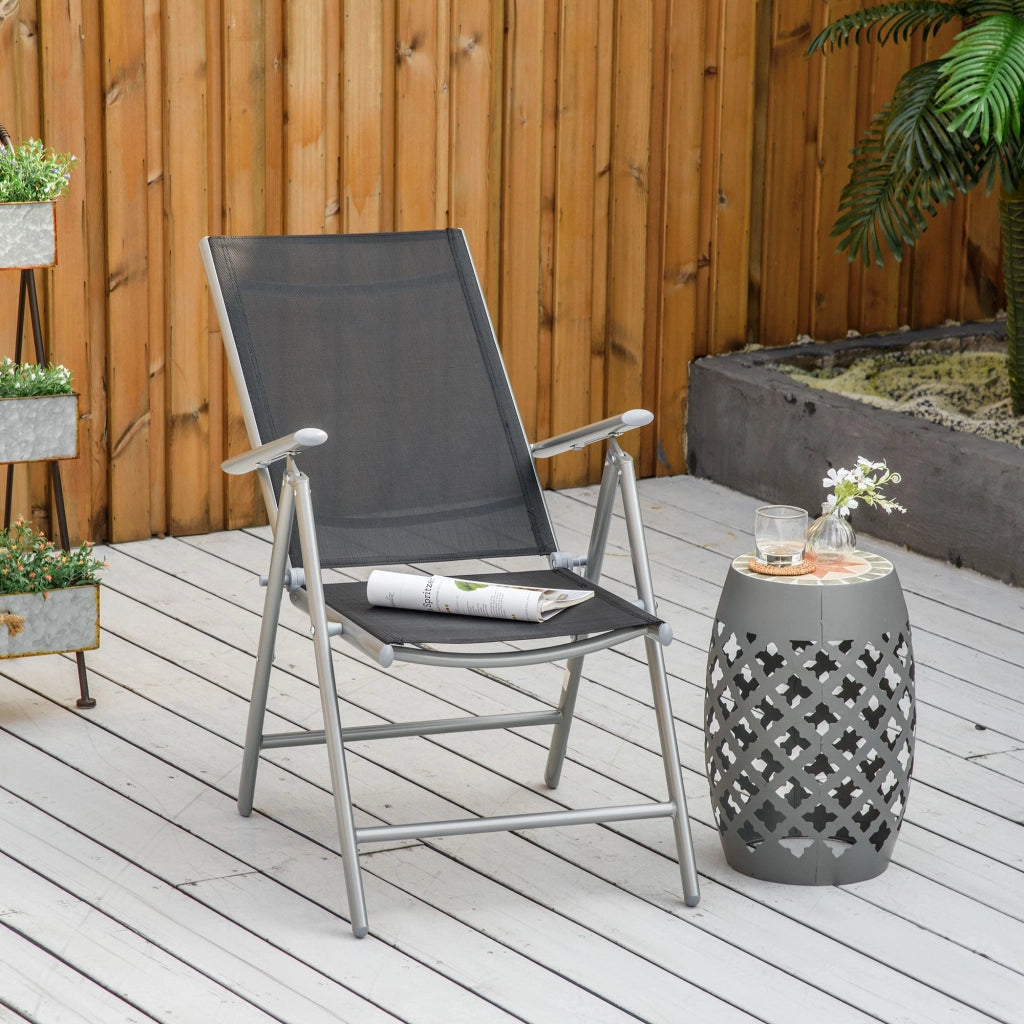 Sedia da Giardino Pieghevole 65x55x107 cm in Alluminio e Textilene Nera
