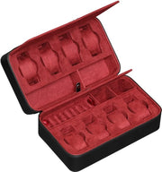 Borsa per orologi, occhiali da sole, anelli e fermagli per cravatta, con chiusura a zip, impermeabile e portatile, adatto per la maggior parte degli orologi da polso e smartwatch fino a 50 mm (nero/rosso)