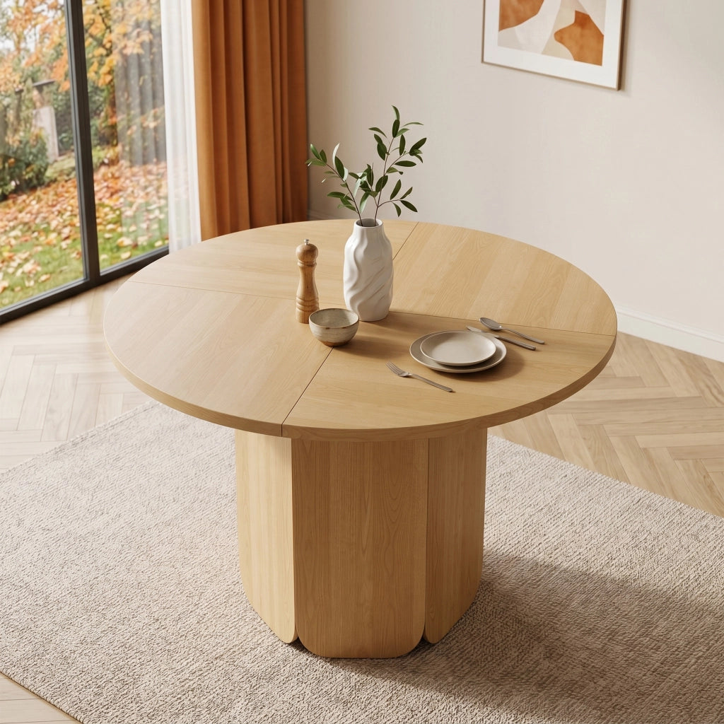 Tavolo da pranzo rotondo, 120 x 120 x 75 cm, per 4-6 persone, stile minimalista, color rovere