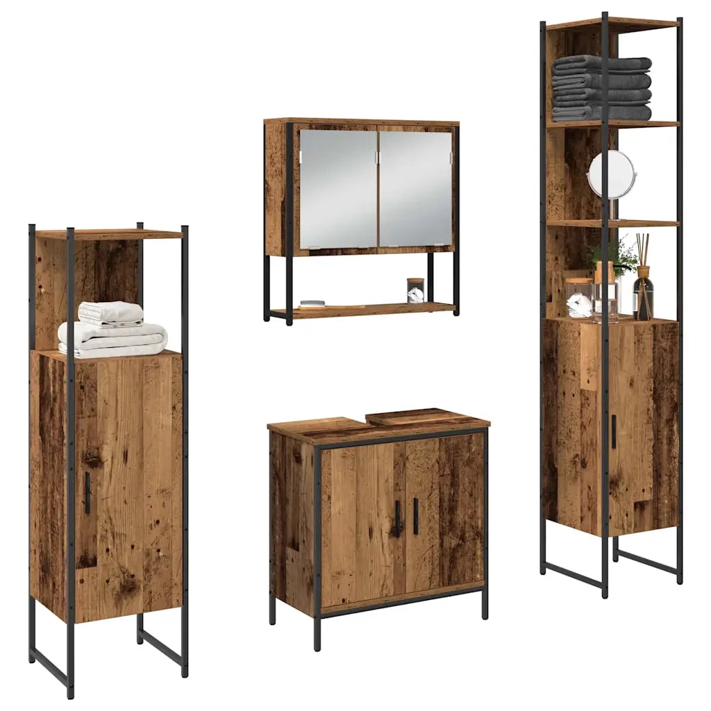Set di mobili per il Bagno | Armadio da bagno 4 pz Marrone 33 x 33 x 185.5 cm