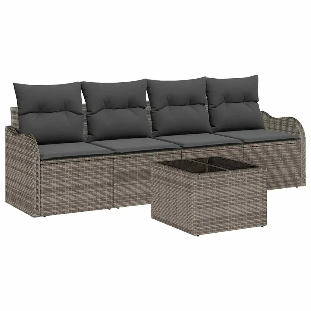 Set Divano da Giardino 5 pcs Grigio Polyrattan, Acciaio e Vetro 3354238