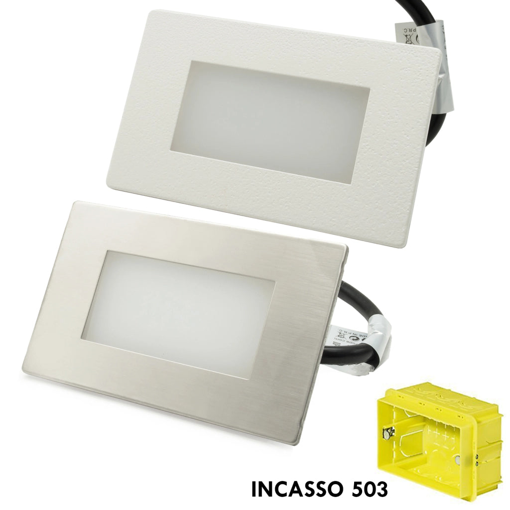 Segnapassi esterno LED faretto 3W incasso 503 luce 4000K IP65 scale gradini giardino cornice silver bianco 230V