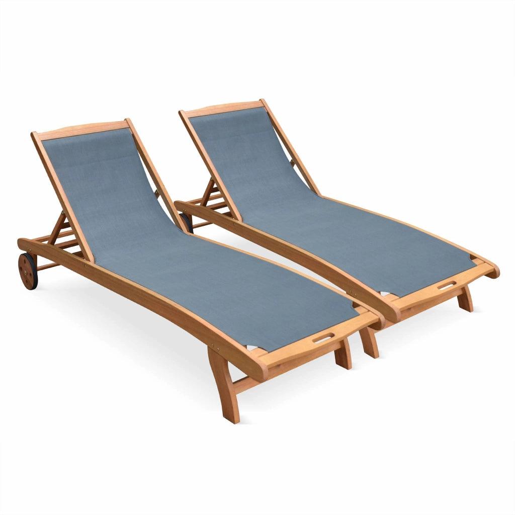 Set 2 lettini prendisole in legno multiposizione con ruote, antracite