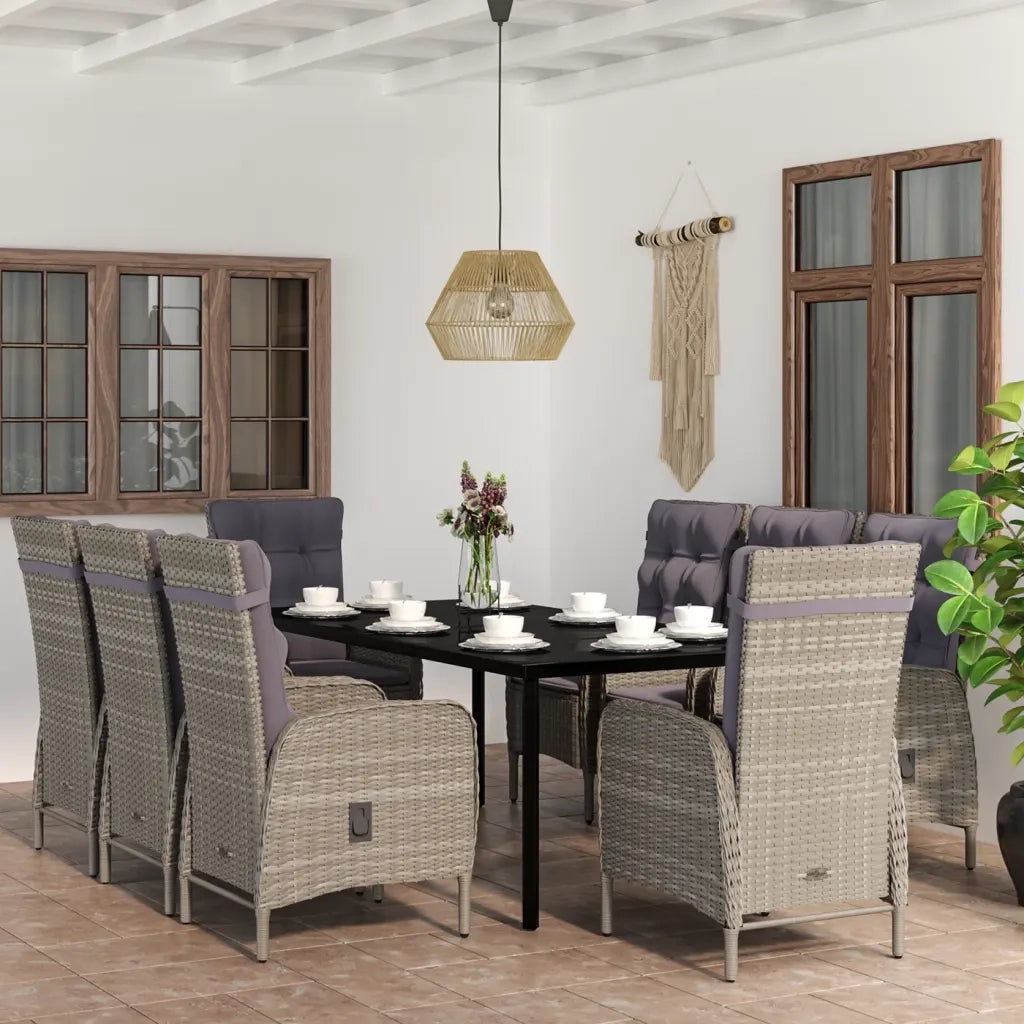Set da Pranzo da Giardino 9 pz con Cuscini Nero e Grigio 3099364