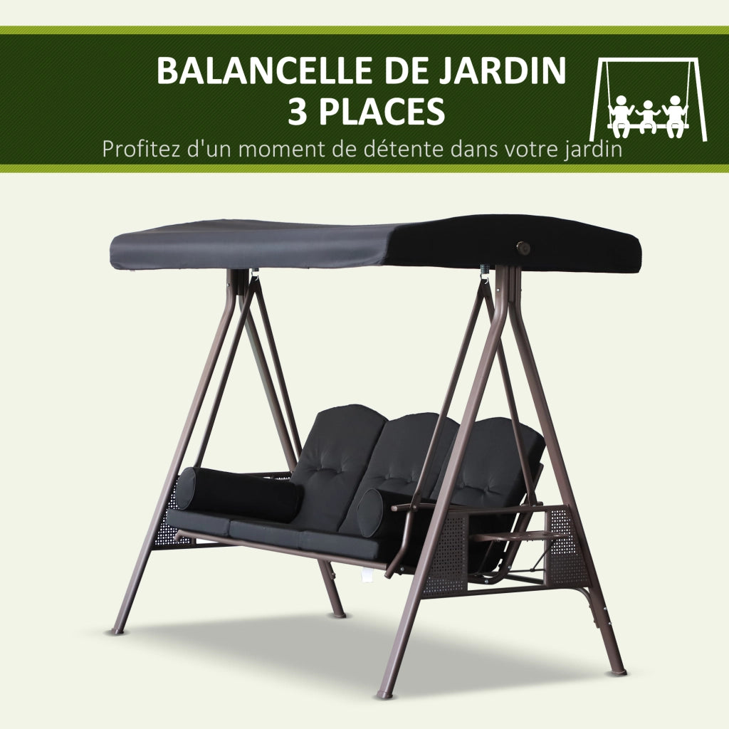 Sedia a dondolo da giardino 3 posti ¨C Minimal ¨C grigio scuro, polyrattan, cuscini