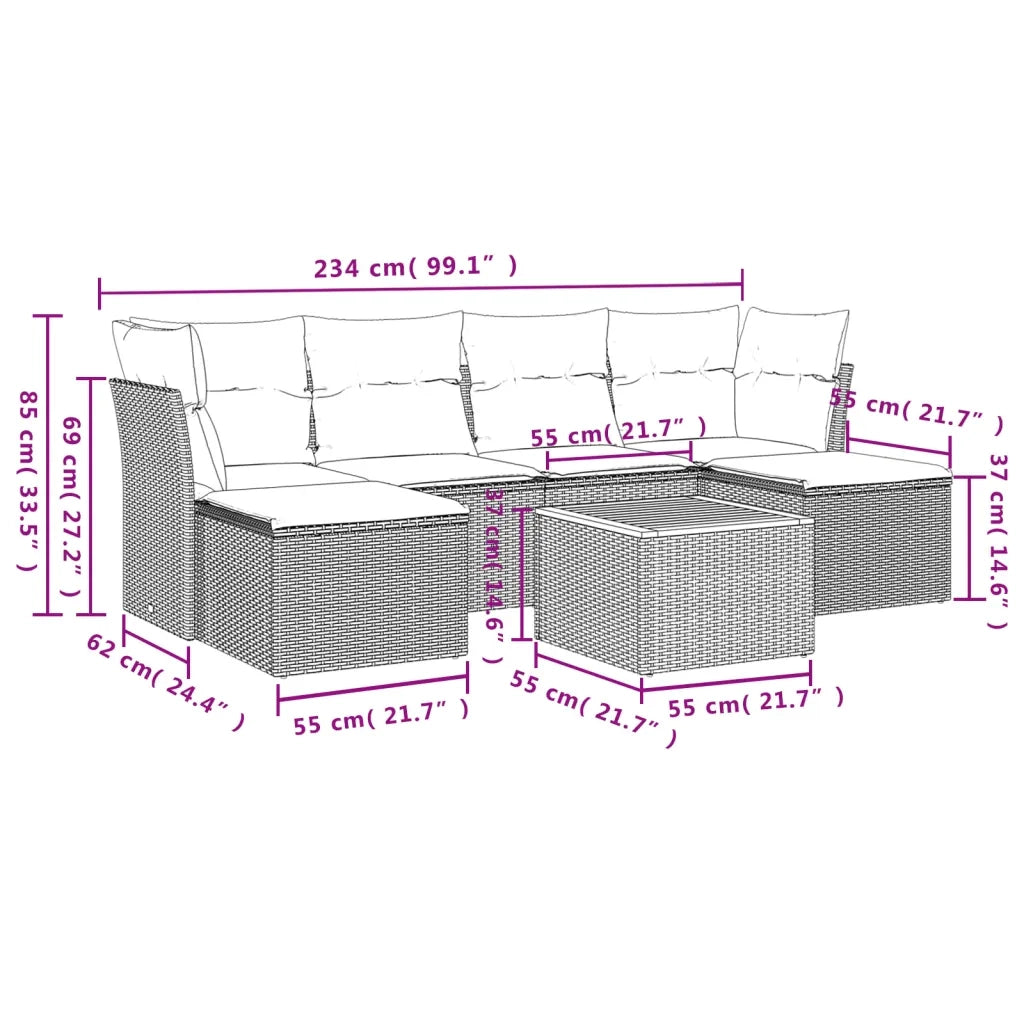 Set Divani da Giardino con Cuscini 7pz Nero Polyrattan 3223767