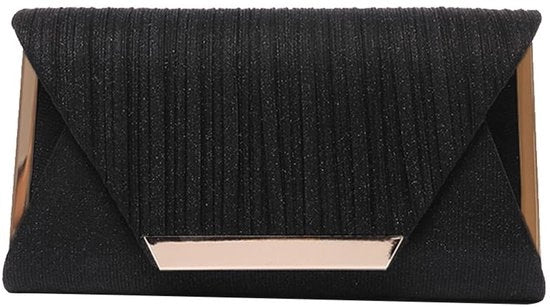 Borsa da sera con sequin, tasca da braccio e catena, elegante e glamour, nera