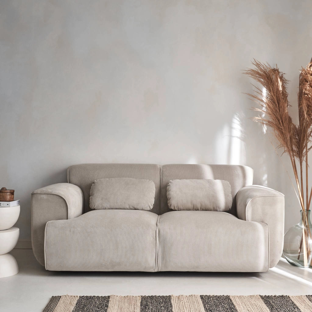 Divano in velluto a coste fini, 2 posti, beige grigio