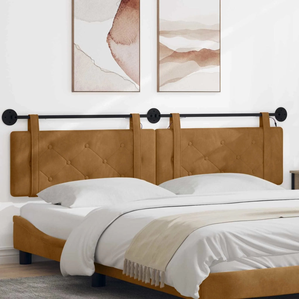 Testiera | Testata sospesa Con luce LED Marrone Velluto