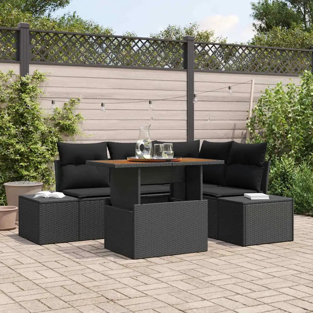 Set Divano da Giardino con cuscino 5 pcs Nero e Marrone
