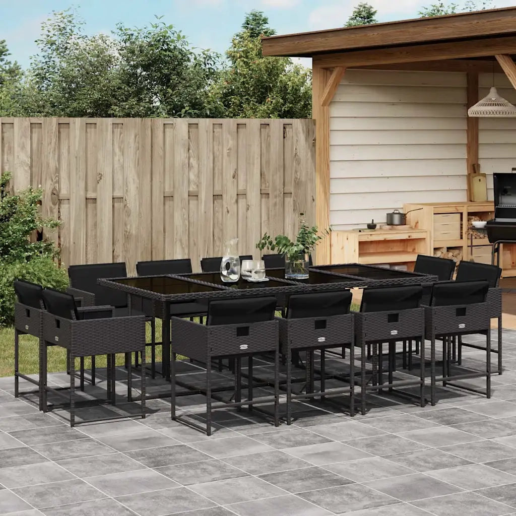 Set da Pranzo da Giardino 13pz con Cuscini Nero in Polyrattan 3278166